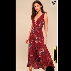 Amal Burgundy Floral Print Wrap Maxi Dress